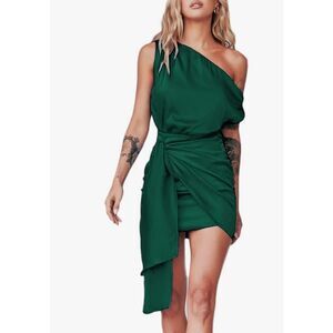 Sexy Satin One Shoulder Mini Dress – Year-Round Cocktail Party Guest Dress XS